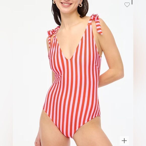 J.Crew Factory Striped tie-shoulder one-piece swimsuit - Picture 1 of 5